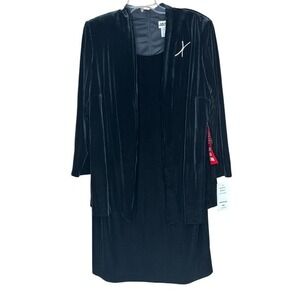 JBS LTD NWT VTG Velvet Dress Rhinestone Detail‎ Long Sleeve Black Plus Size 20WP